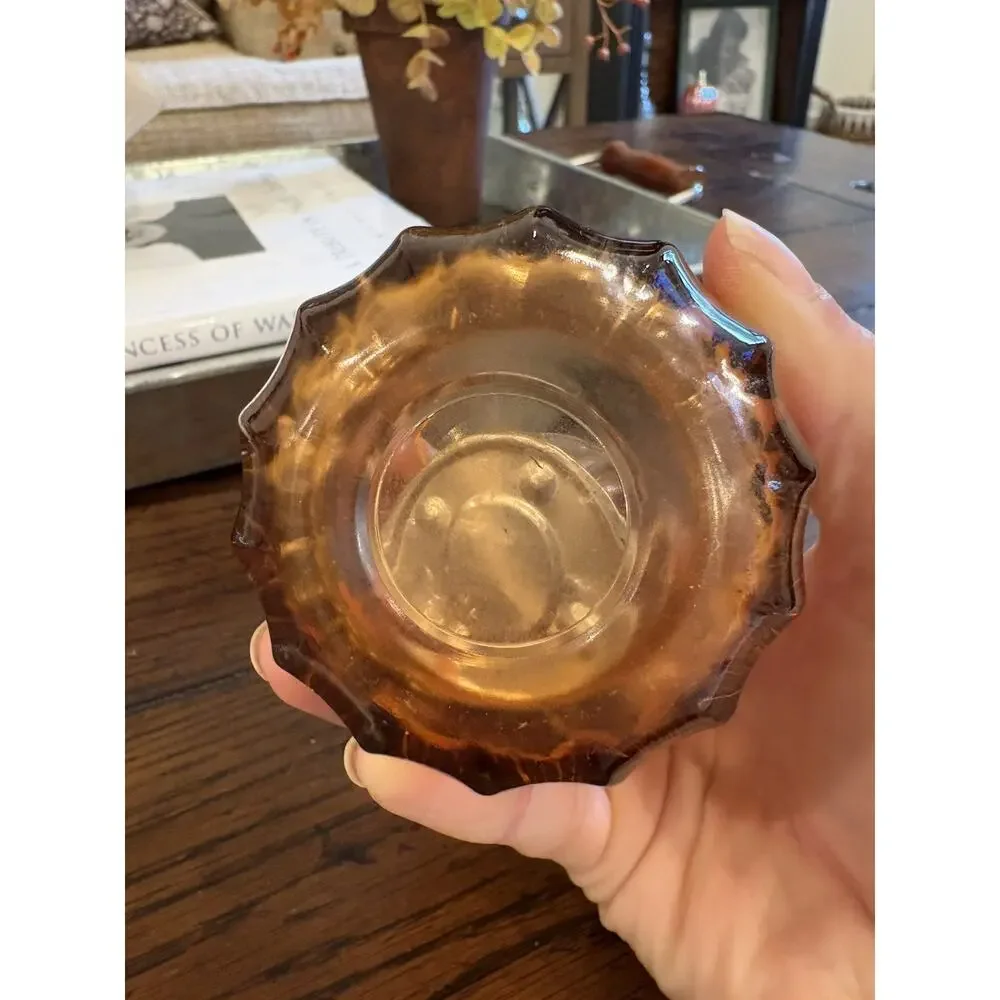 Vintage Style Amber Orange Glass Votive Candle Holder-Perfect For Fall Decor